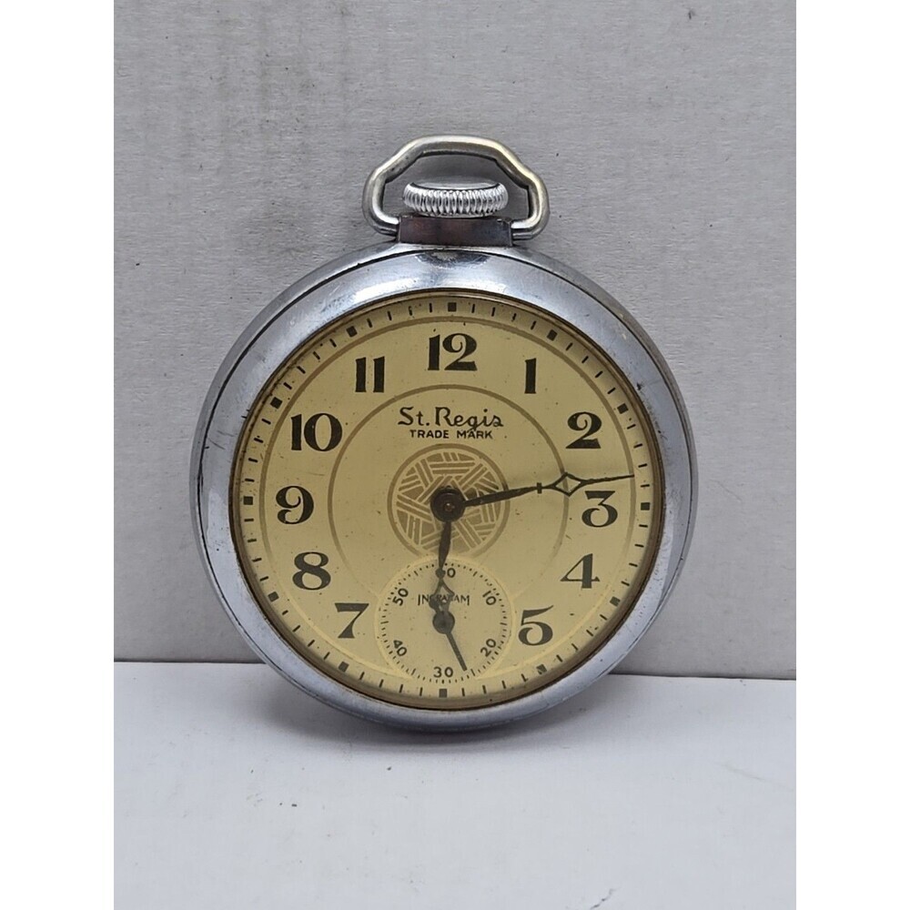 Vintage Ingraham St. Regis Pocket Watch Mechanical Wind Open Face Sub Seconds